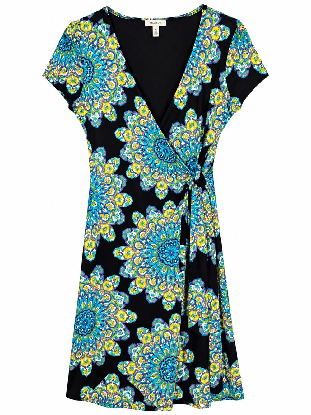 Madison Women’s Medium Faux Wrap Medallion Print Lined Dress